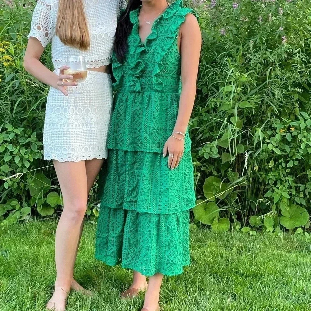 Endless Rose Lace Green tiered Midi Dress (M) - Picture 1 of 8